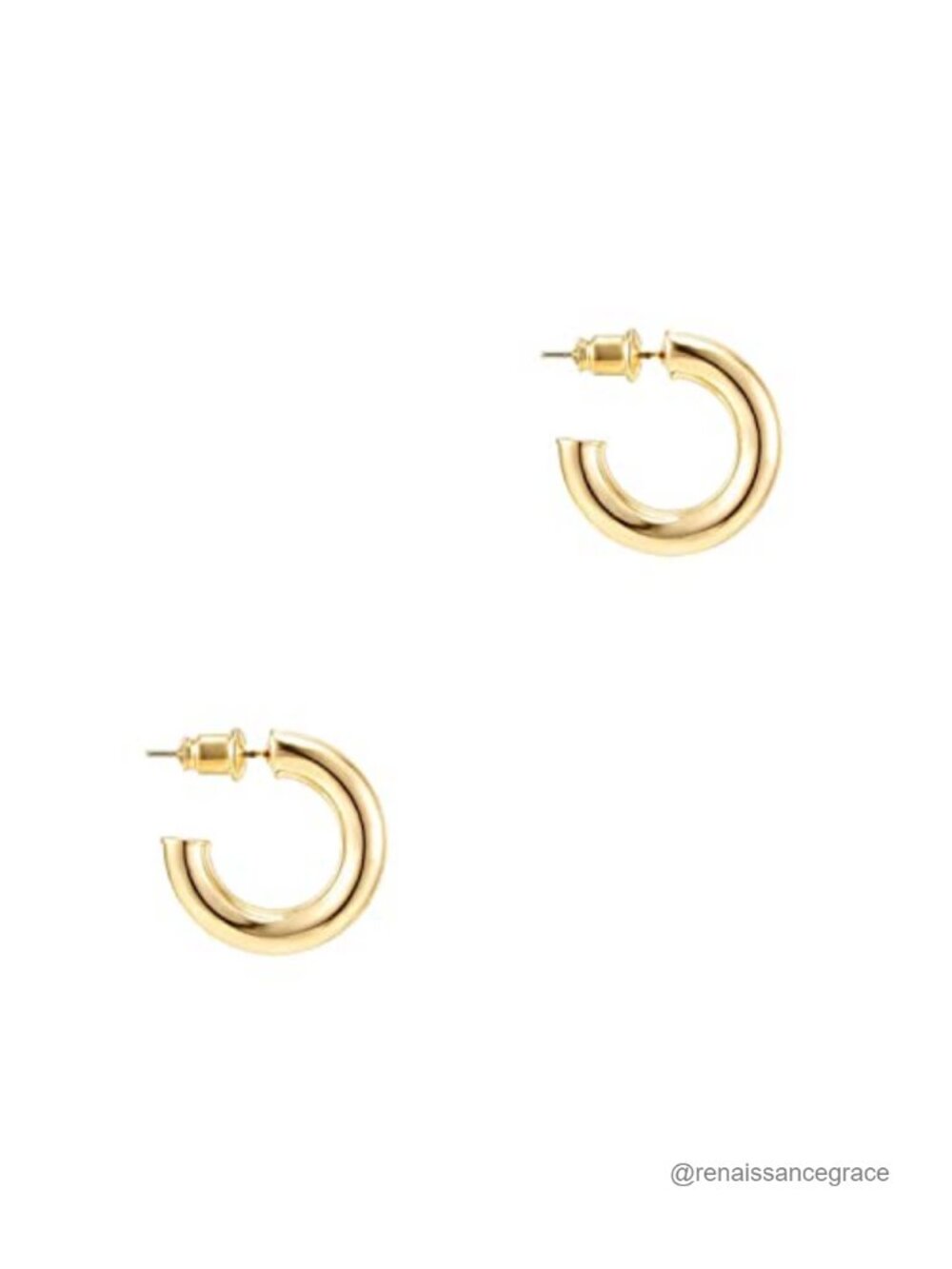 14K Yellow Gold Plated Chunky Open Hoop Earrings 20mm Lightweight